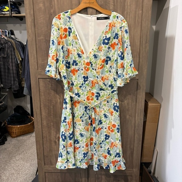Lauren Ralph Lauren black Label Dress 16 Floral crepe faux wrap - Picture 2 of 15